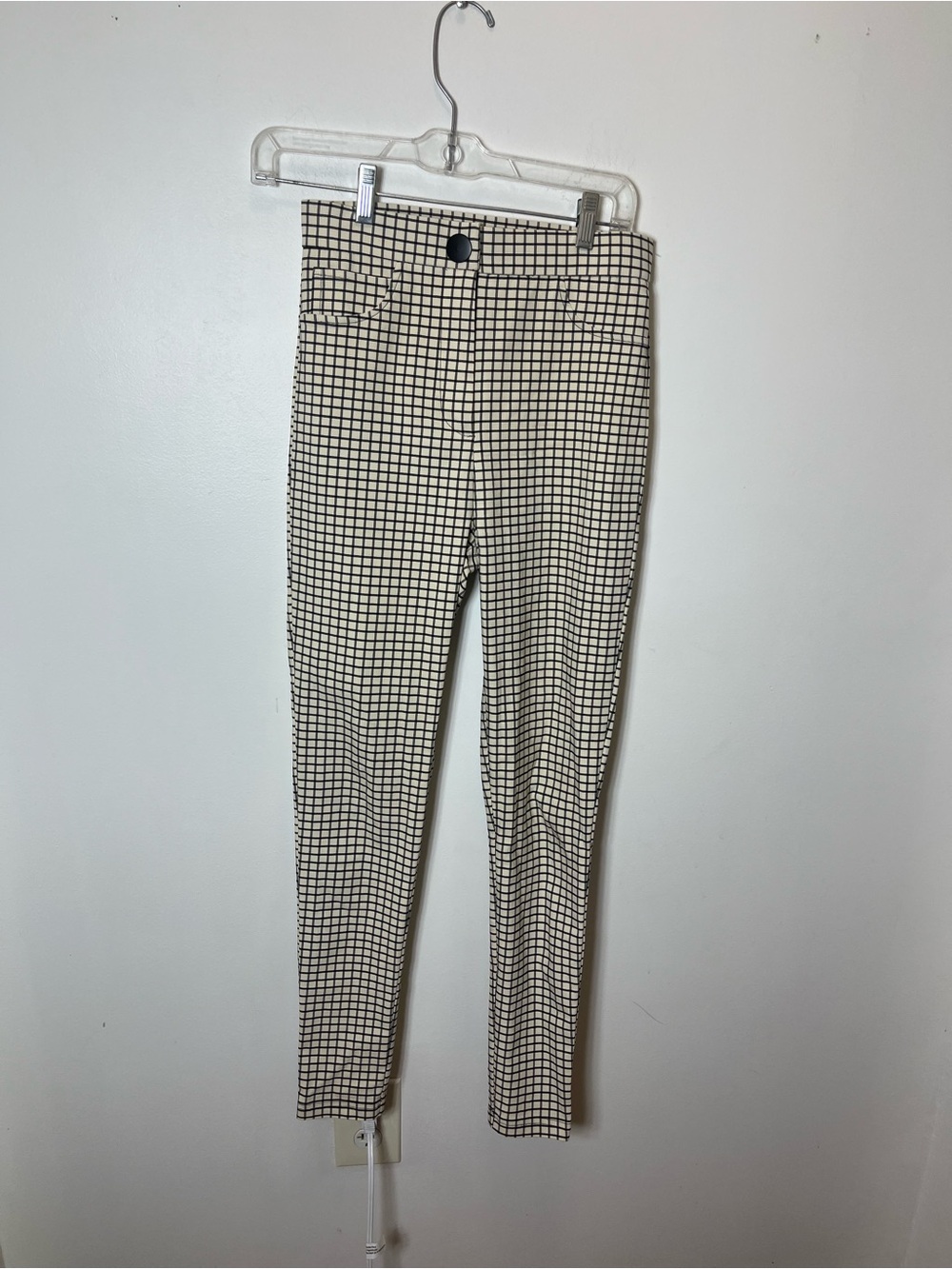 Zara Black & White Grid Check High-Rise Pants - Picture 2 of 7
